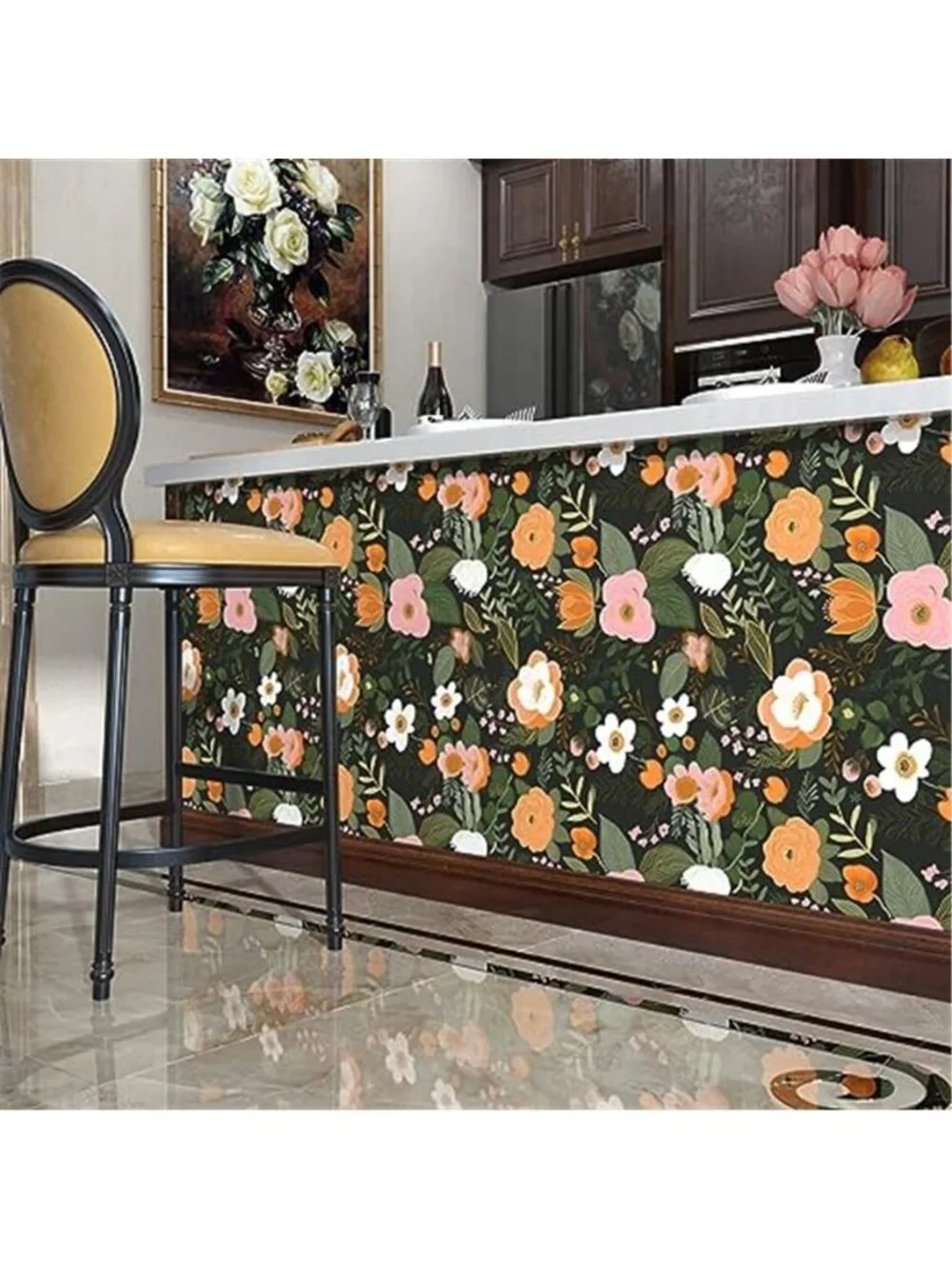 Dark Green Floral Peel And Stick Wallpaper Boho Removable Vinyl Contact Paper
